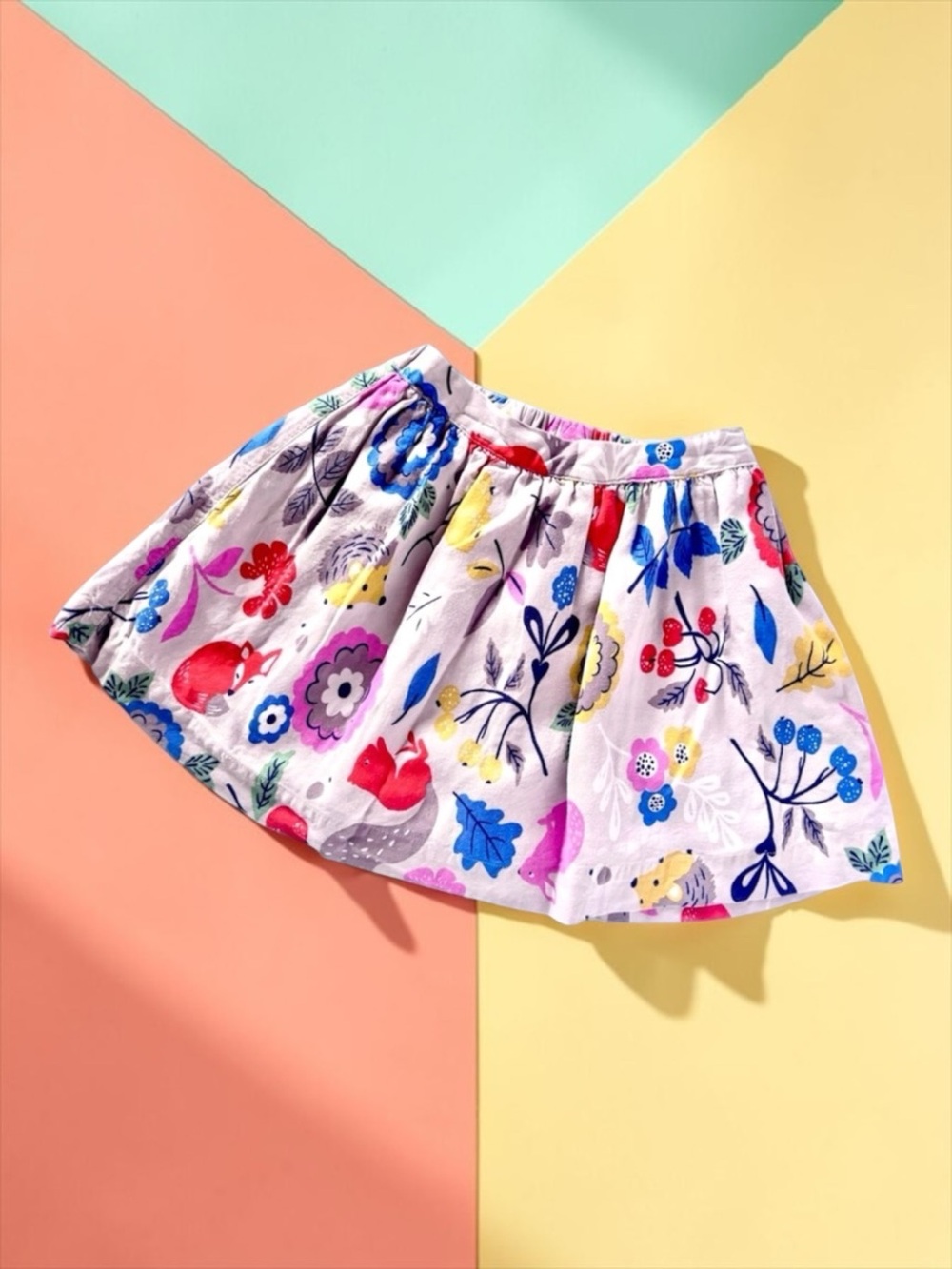 Mini Boden Girls Warm Gray Woodland Animals Skirt • EUC • Size 3–4